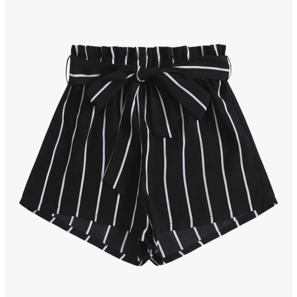 Amazon Pants - Women's Black White Striped High Waist Shorts XS